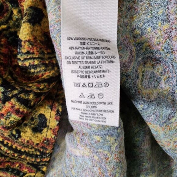 Free People Dress Womens 6 Small Olivia Midi Paisley Print Smocked Pleated Gold - Picture 7 of 11